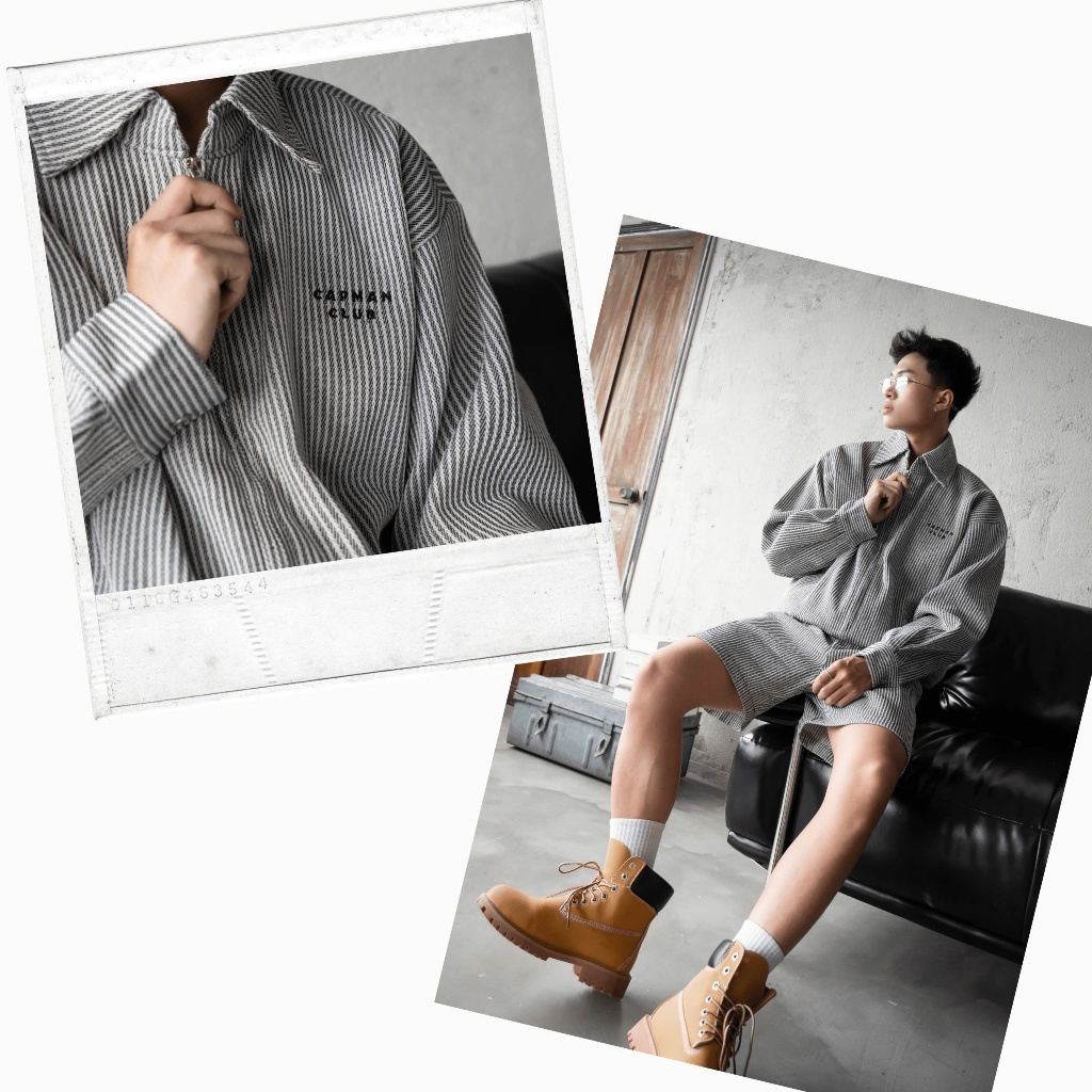 CAPMAN CLUB | Set short & áo khoác nam kẻ sọc form rộng