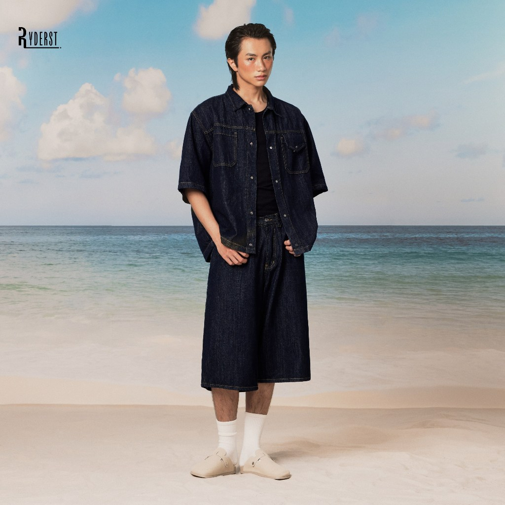 Ryder | Set denim wash sơ mi & quần short