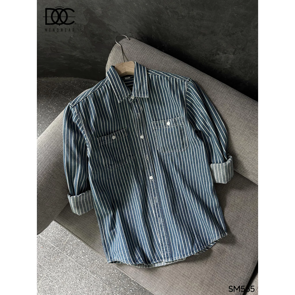 Độc Menswear | Sơ mi denim kẻ sọc túi ốp  