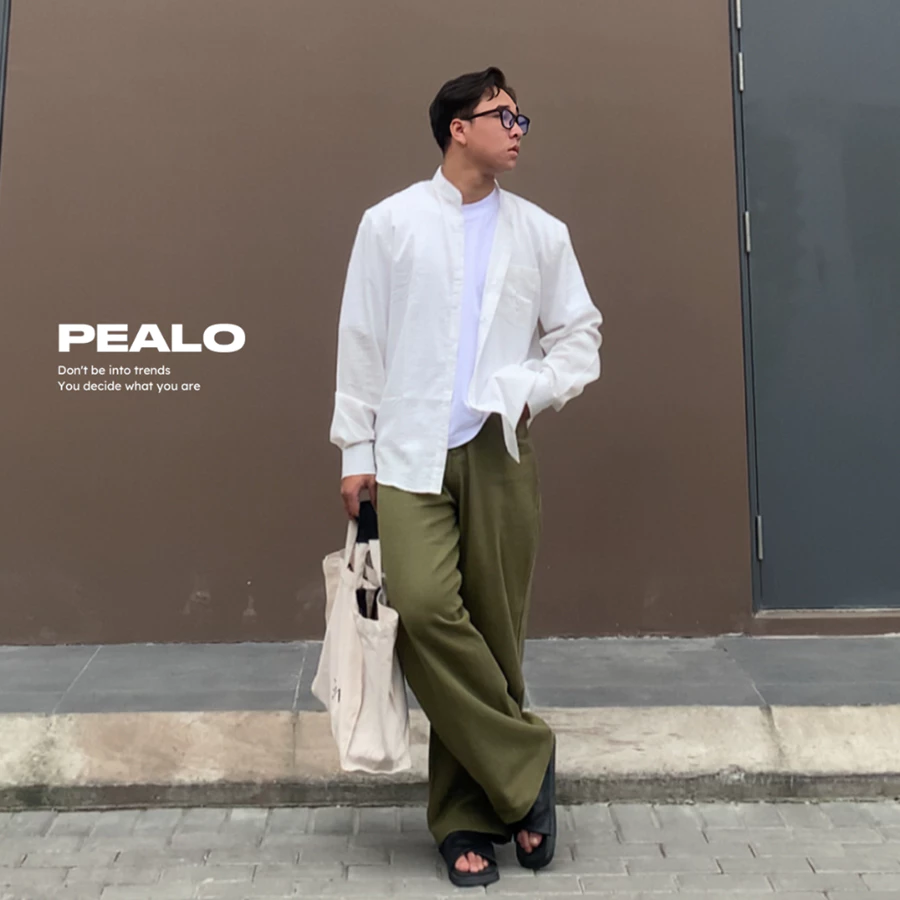 PEALO | Áo sơ mi cổ tàu form rộng 