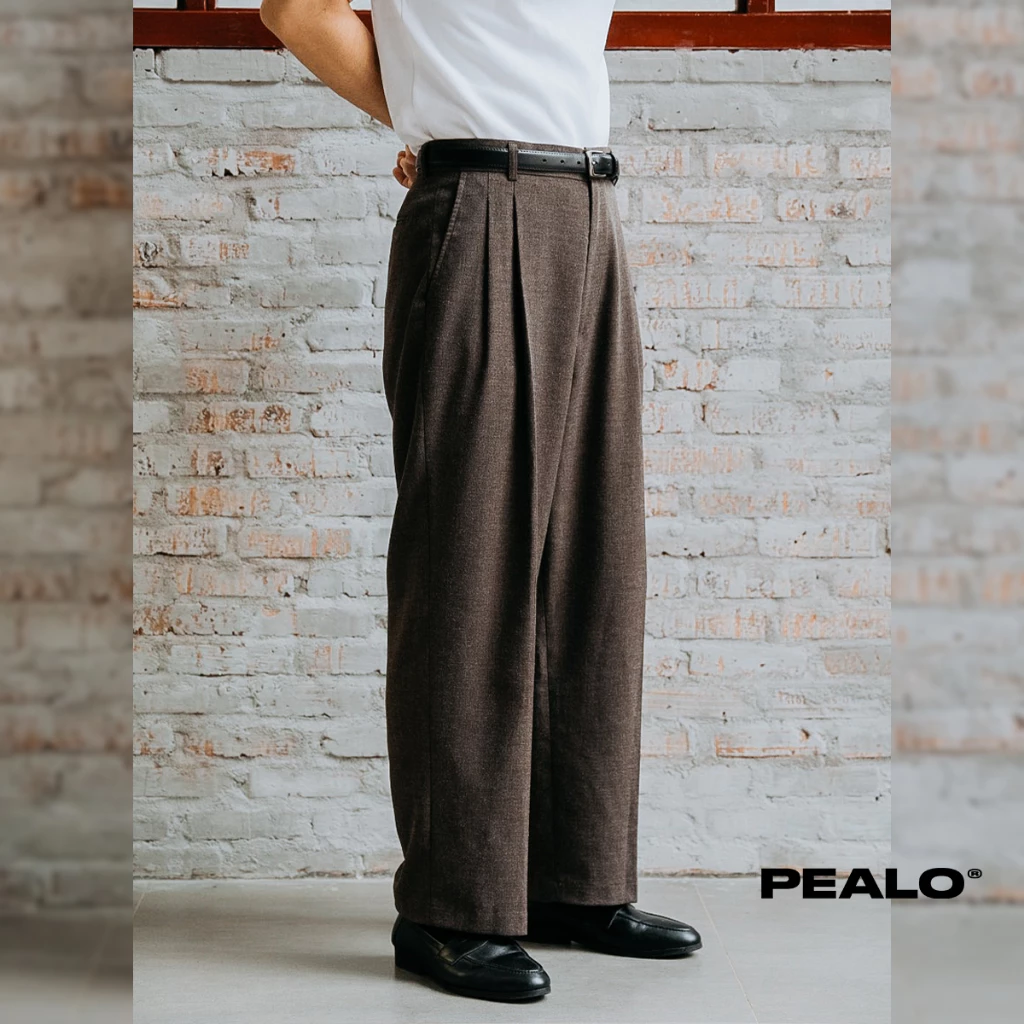 PEALO | Quần tây form wide fit cạp cao có xếp li
