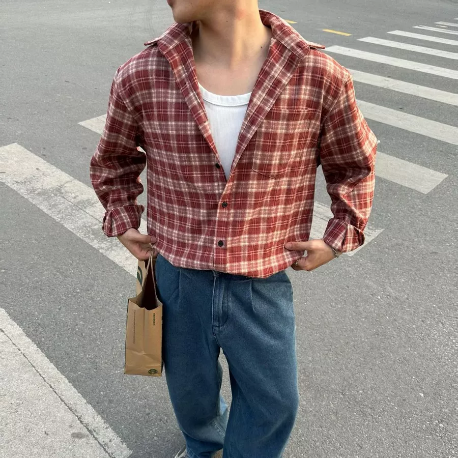 PEALO | Áo Sơ Mi Flannel Form Rộng Kẻ Caro