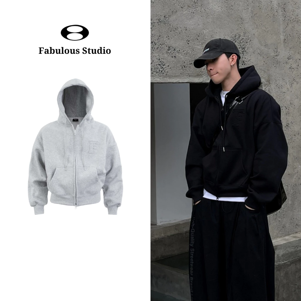 FABULOUS | Áo hoodie zip form boxy unisex chất liệu nỉ bông, có khóa kéo, logo thêu nổi bật
