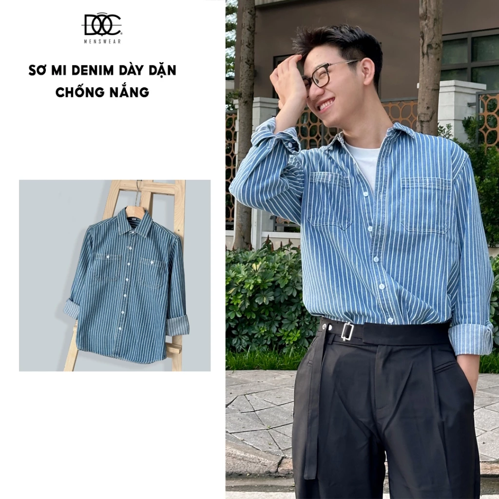 Độc Menswear | Sơ mi denim kẻ sọc túi ốp  