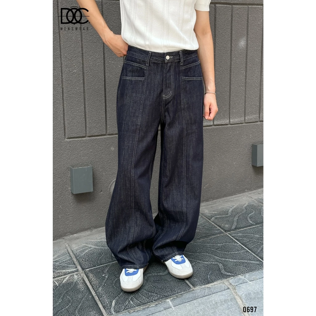 Độc Menswear | Quần jeans ống suông chỉ may nổi phủ giày