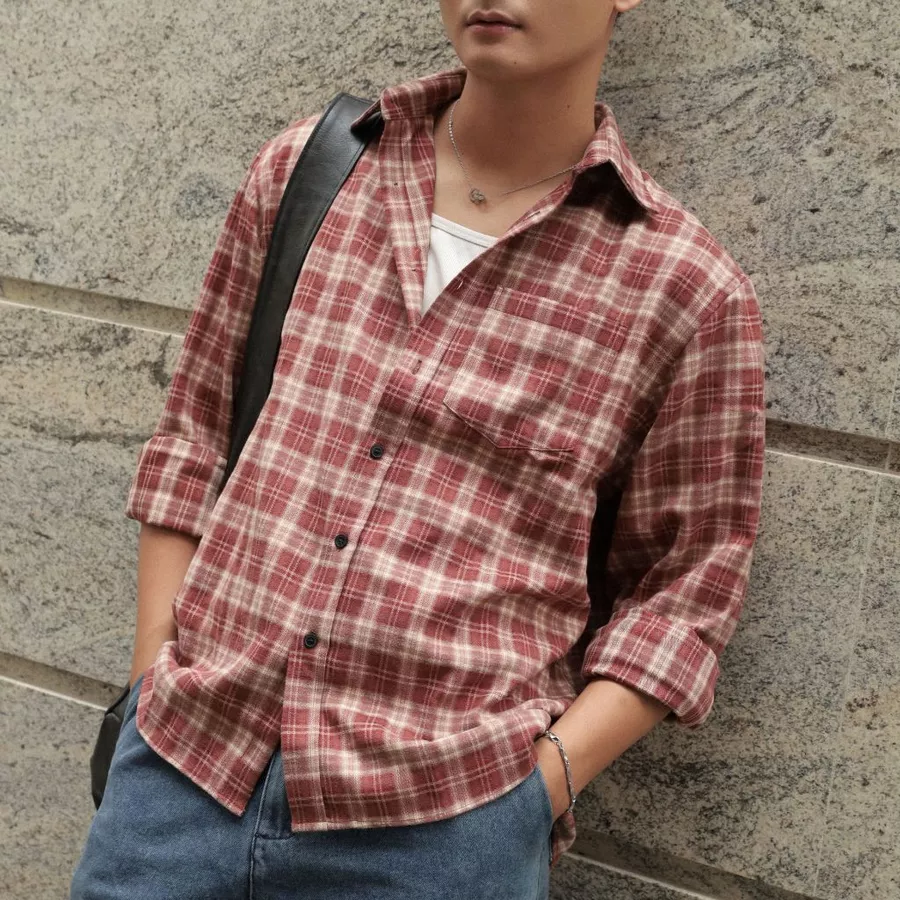 PEALO | Áo Sơ Mi Flannel Form Rộng Kẻ Caro
