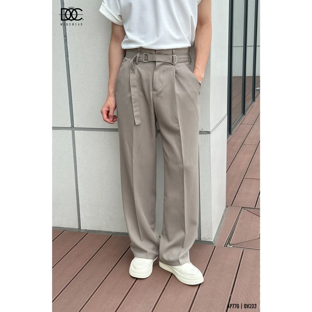 Độc Menswear | Quần vải ống suông 2 cạp mix sẵn thắt lưng