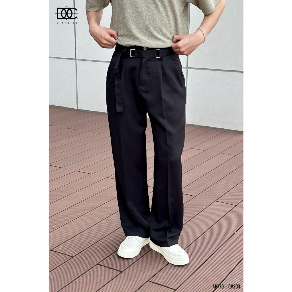 Độc Menswear | Quần vải ống suông 2 cạp mix sẵn thắt lưng