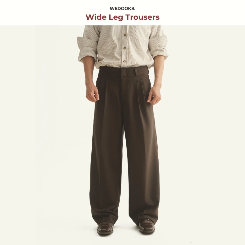WEDOOKS | Quần dáng suông nam cạp cao ống rộng wide leg trousers