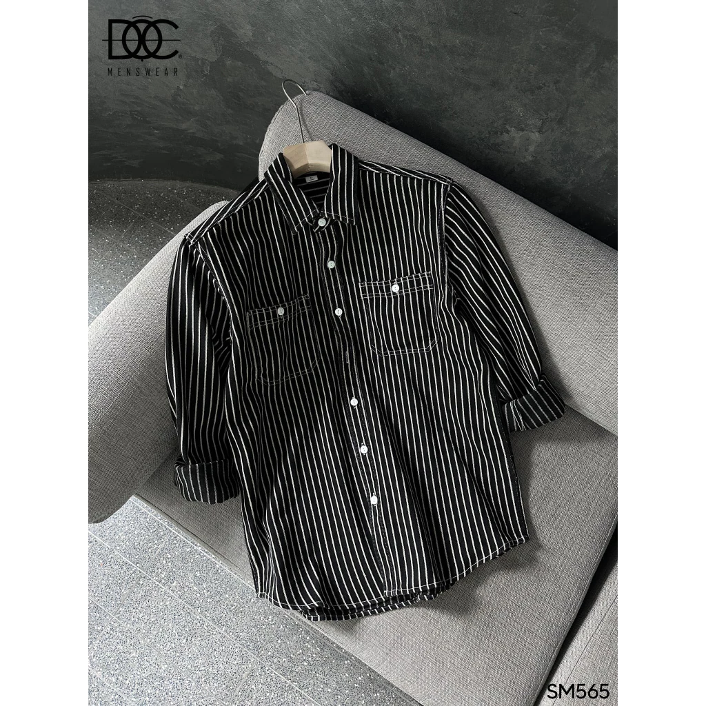 Độc Menswear | Sơ mi denim kẻ sọc túi ốp  