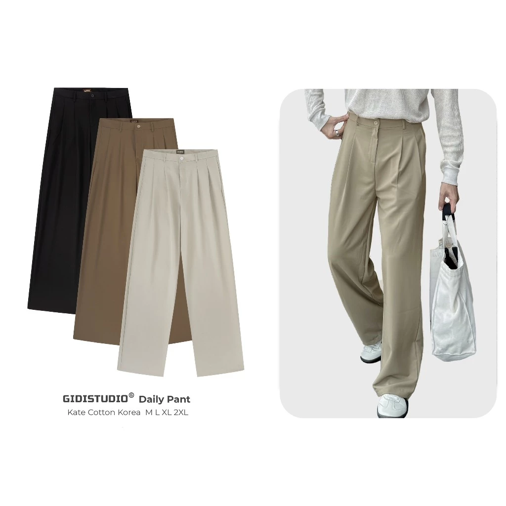 GIDI | Quần tây DAILY ống rộng kate cotton Korea