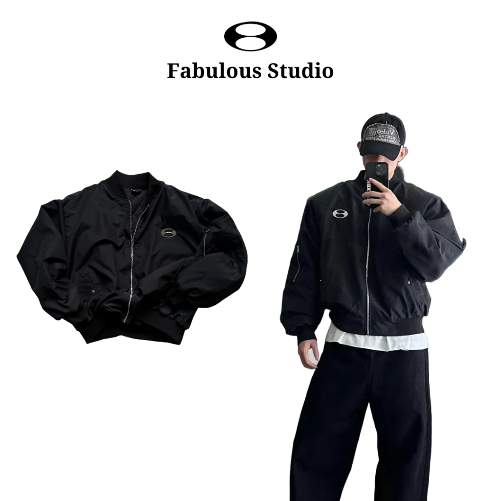 FABULOUS | Áo khoác bomber nam đính logo kim loại, vải dù 2 lớp chần phao, form boxy hiện đại