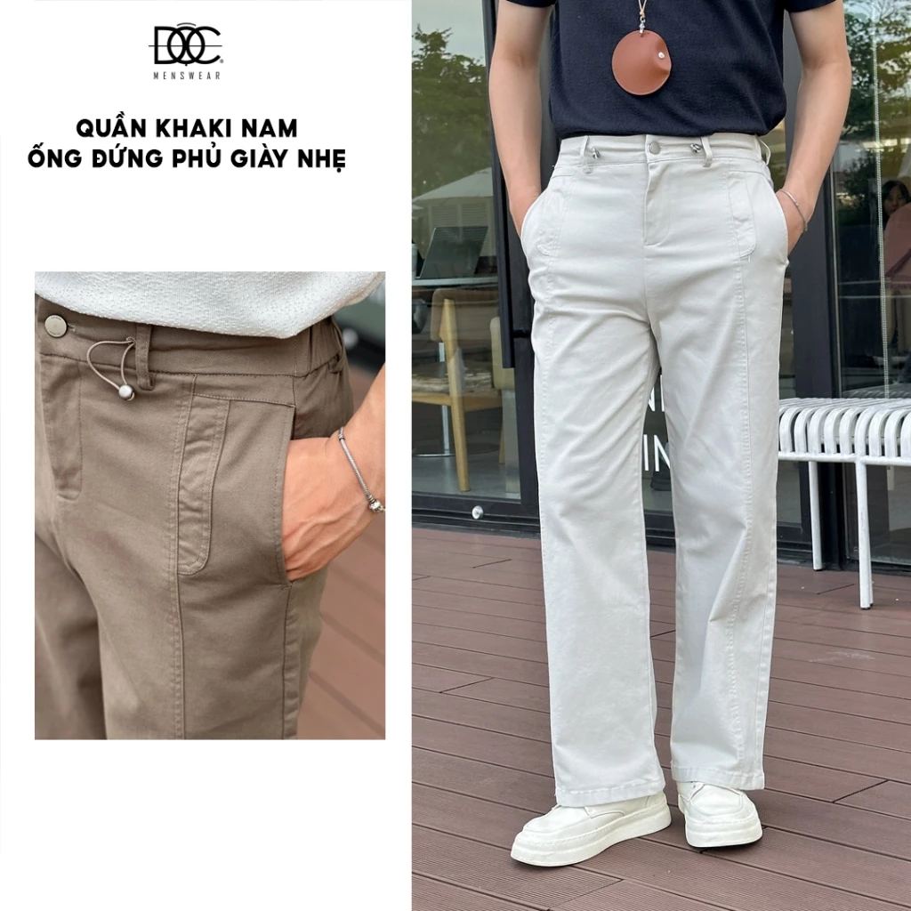 Độc Menswear | Quần kaki ống đứng phối dây vải