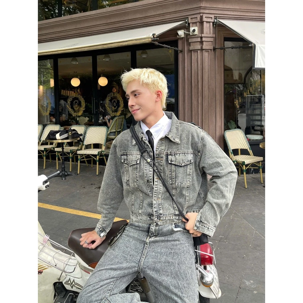 Calem.Club | Áo khoác jean croptop & quần jean ống suông