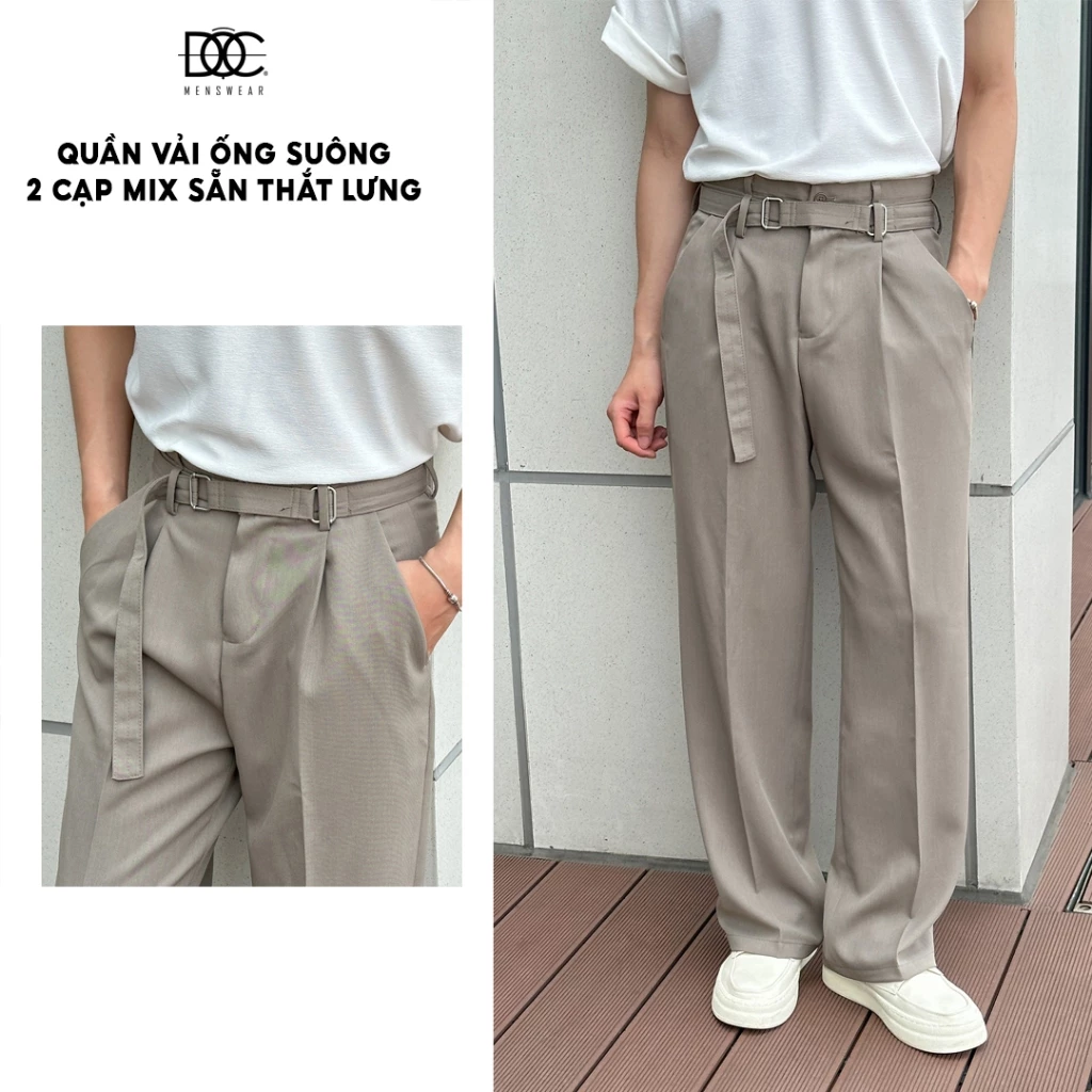 Độc Menswear | Quần vải ống suông 2 cạp mix sẵn thắt lưng