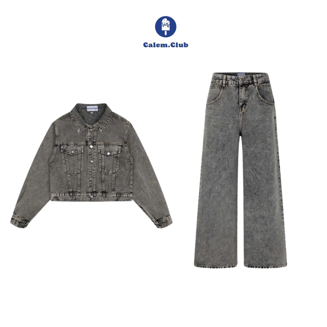 Calem.Club | Áo khoác jean croptop & quần jean ống suông