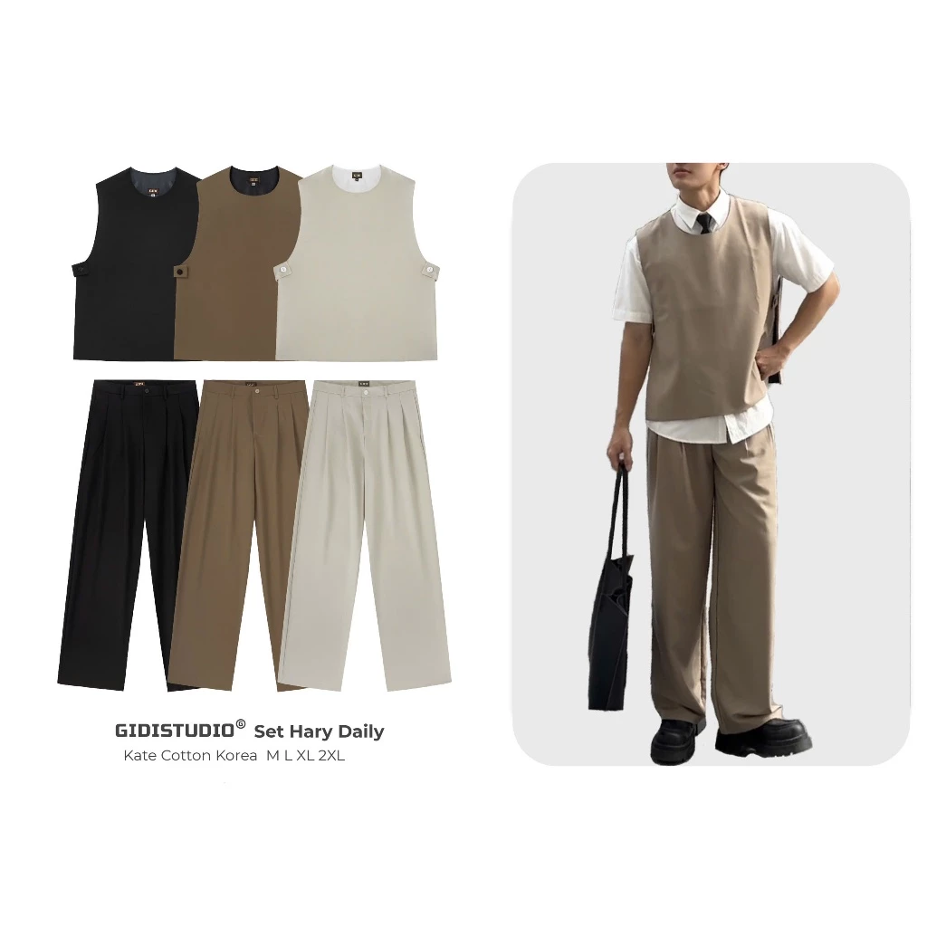 GIDISTUDIO | Set áo gile phối sơ mi & quần tây GIDISTUDIO Unisex  