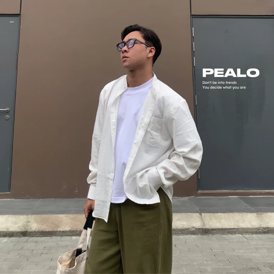 PEALO | Áo sơ mi cổ tàu form rộng 