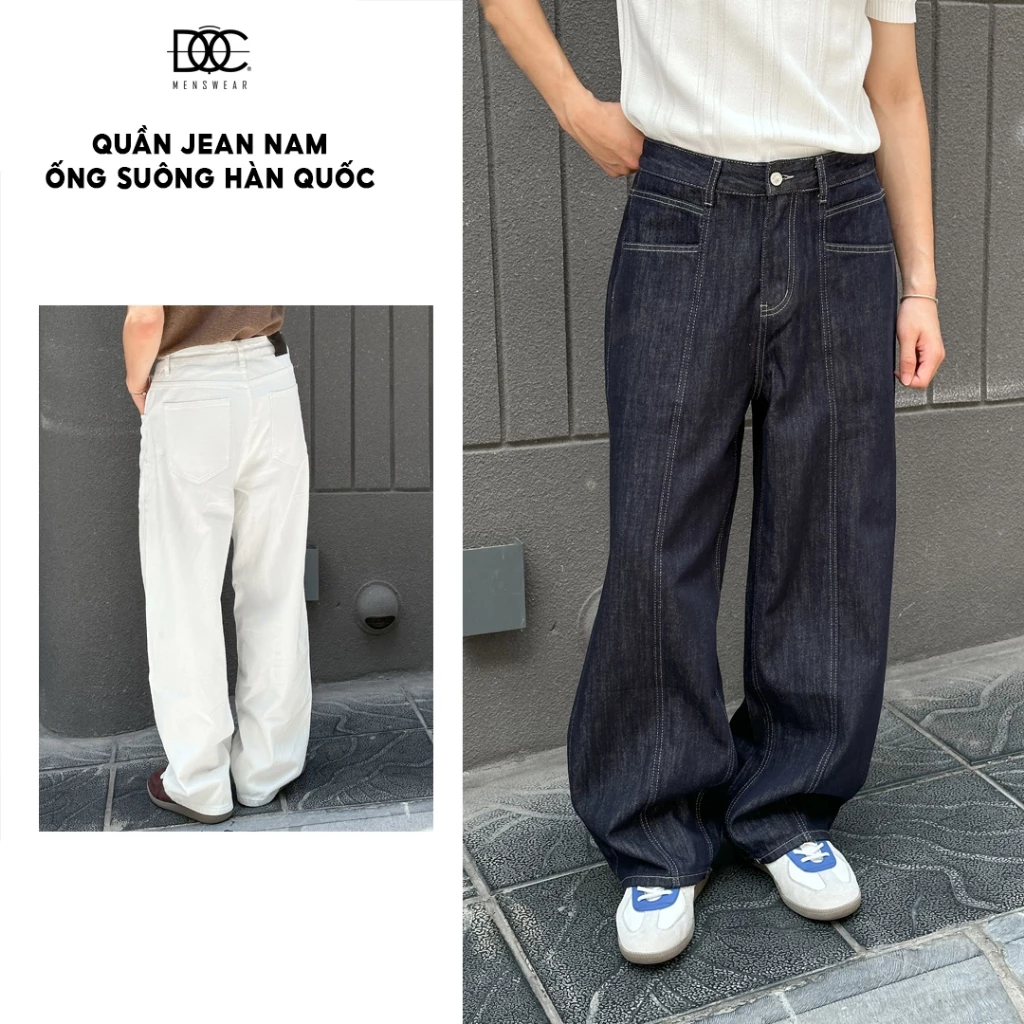 Độc Menswear | Quần jeans ống suông chỉ may nổi phủ giày