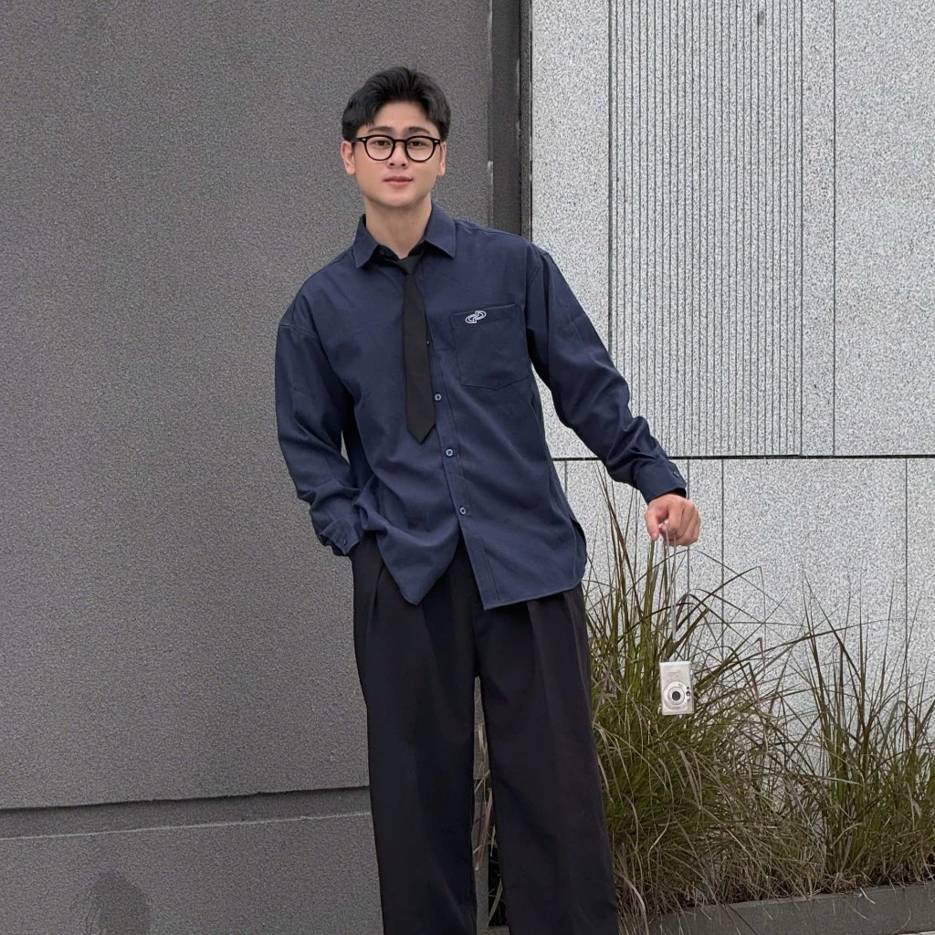 GIDI | Sơ mi Oxford logo thêu tay dài premium