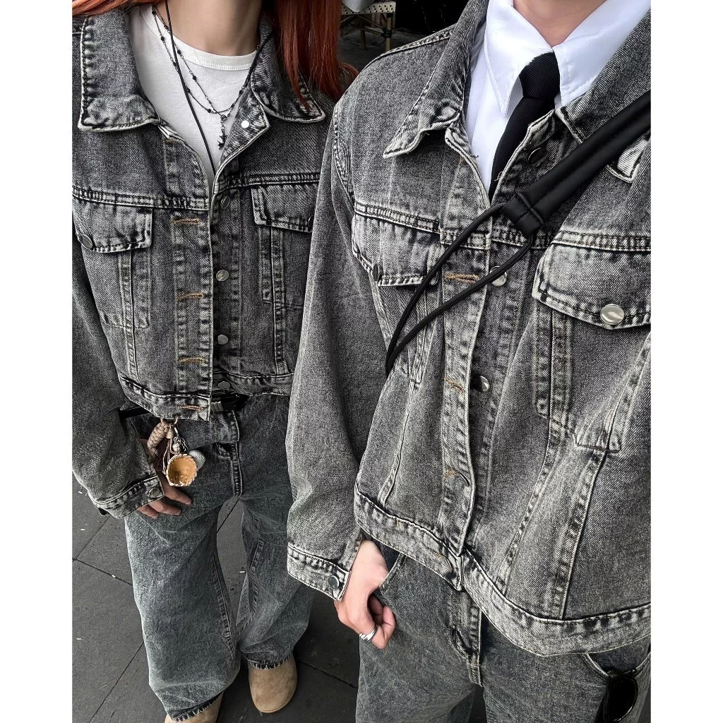 Calem.Club | Áo khoác jean croptop & quần jean ống suông