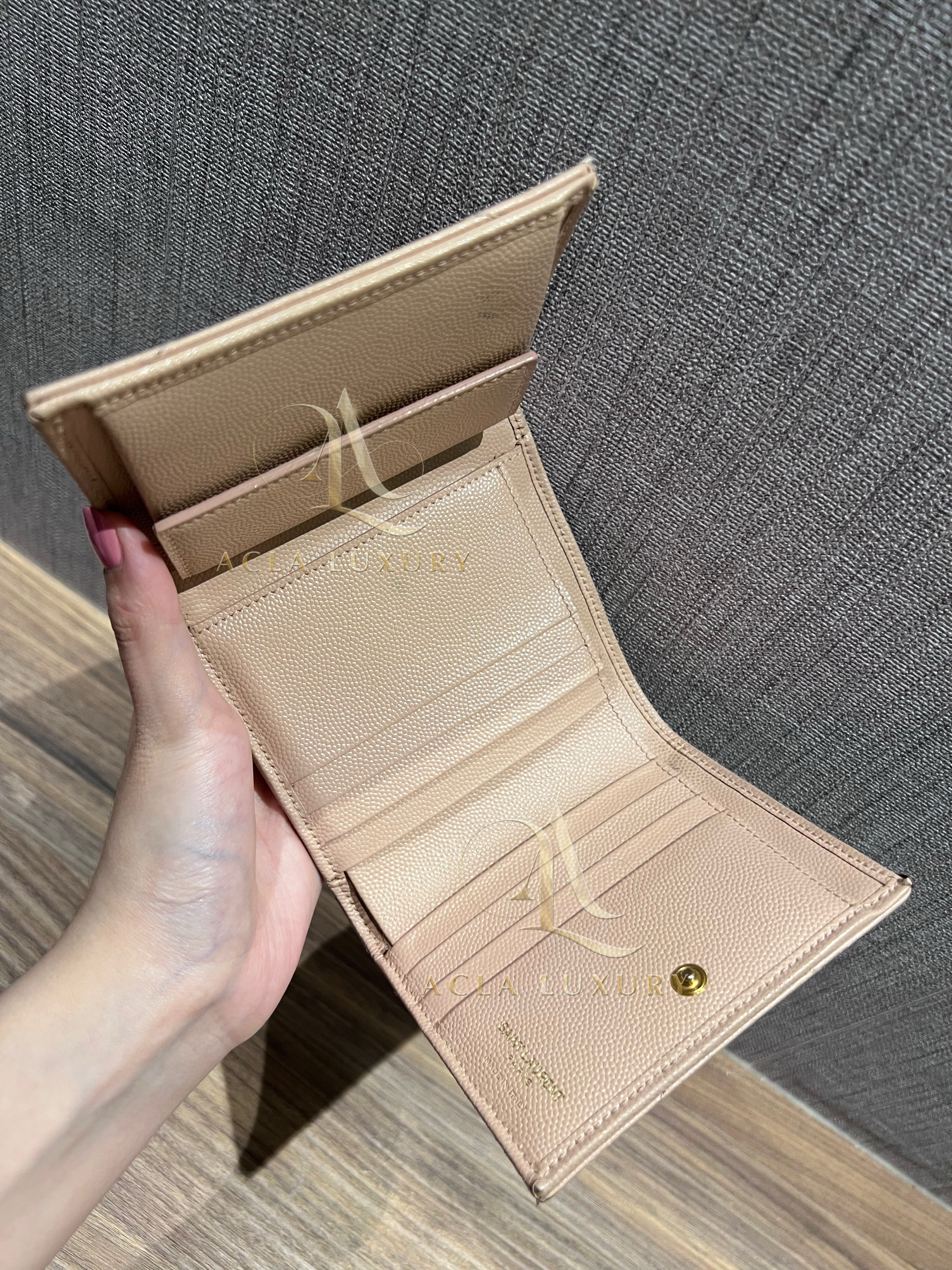 YSL Cassandre Flap Taupe Caviar Leather GHW Wallet