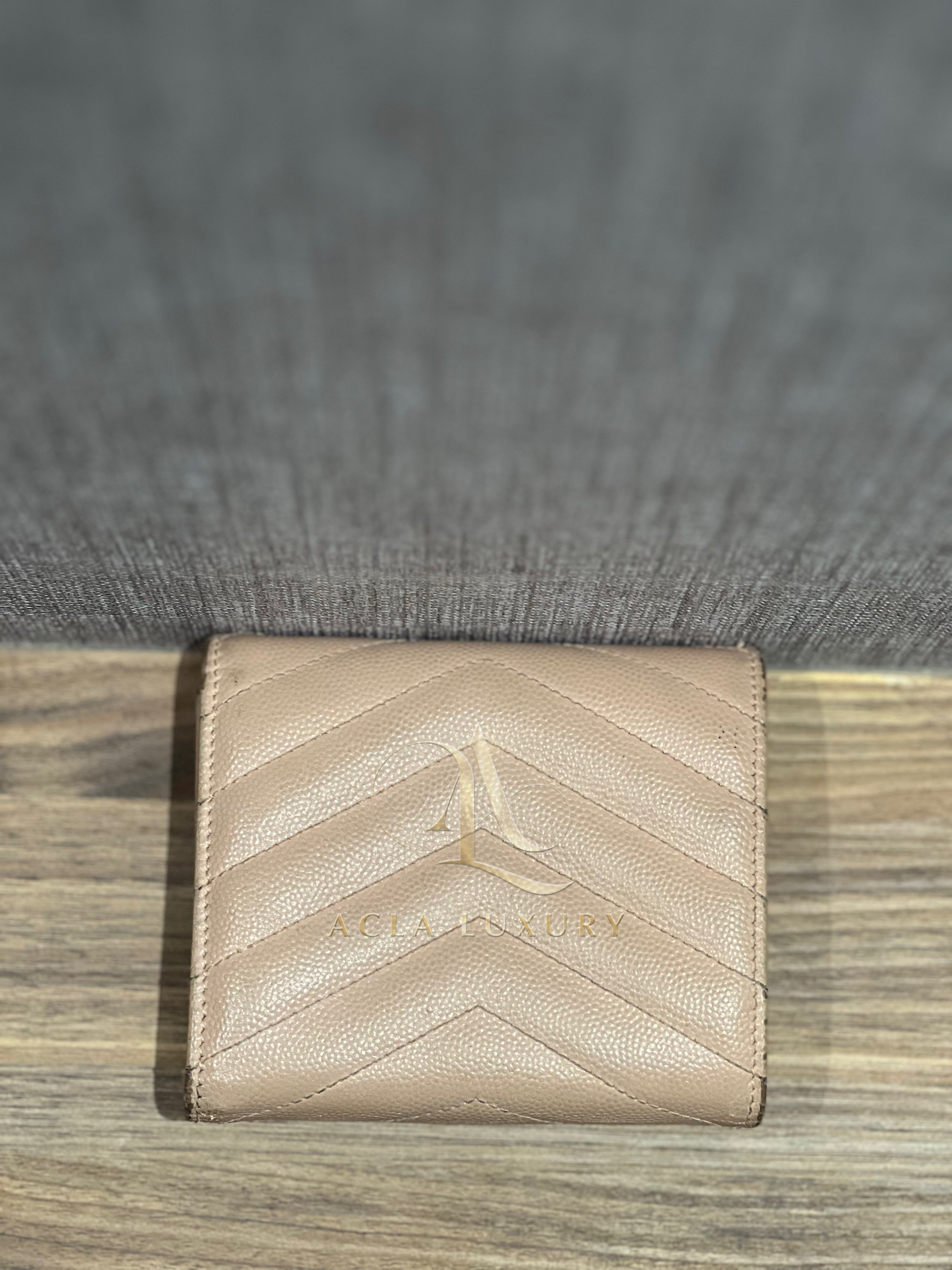 YSL Cassandre Flap Taupe Caviar Leather GHW Wallet