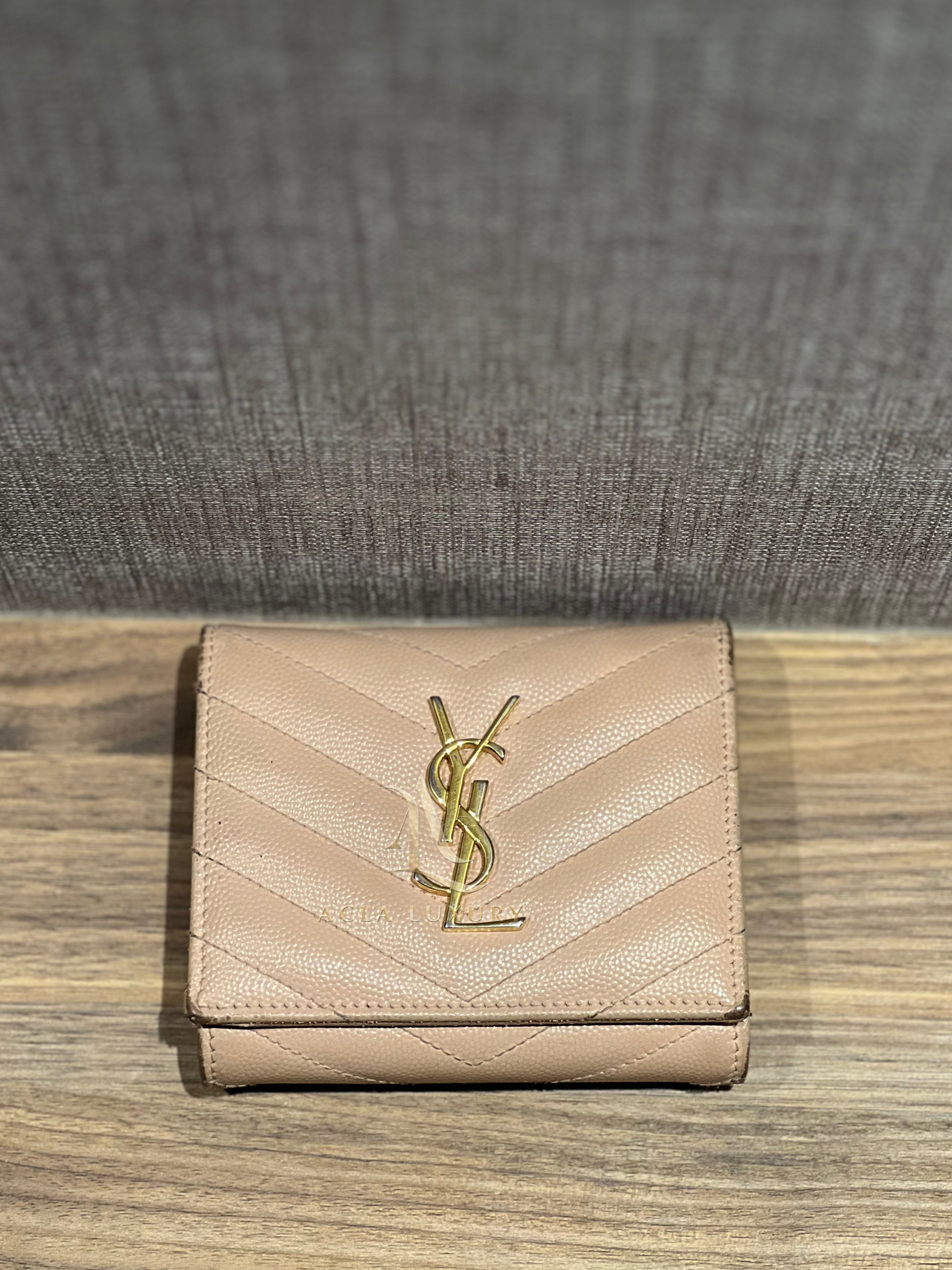 YSL Cassandre Flap Taupe Caviar Leather GHW Wallet