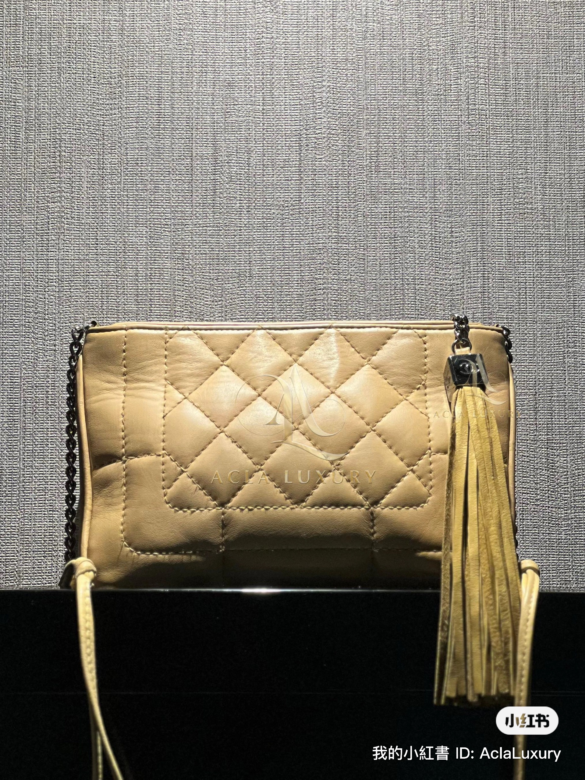 Chanel Lambskin Quilted Tassel Shoulder Bag Beige