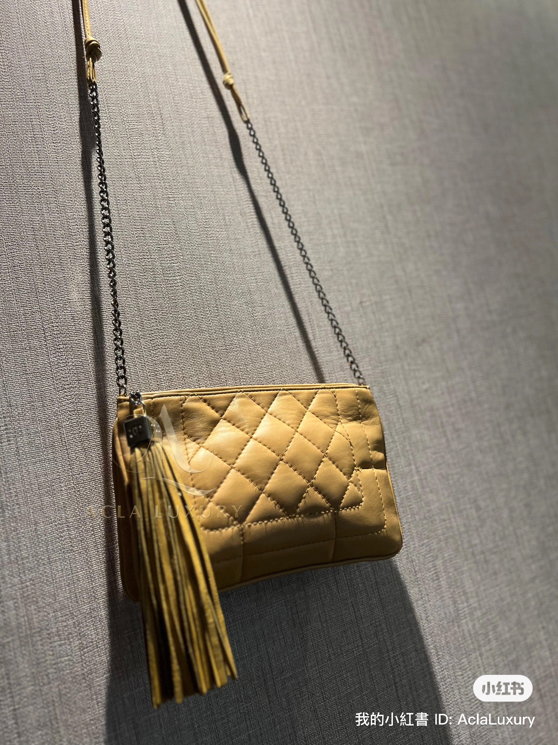 Chanel Lambskin Quilted Tassel Shoulder Bag Beige