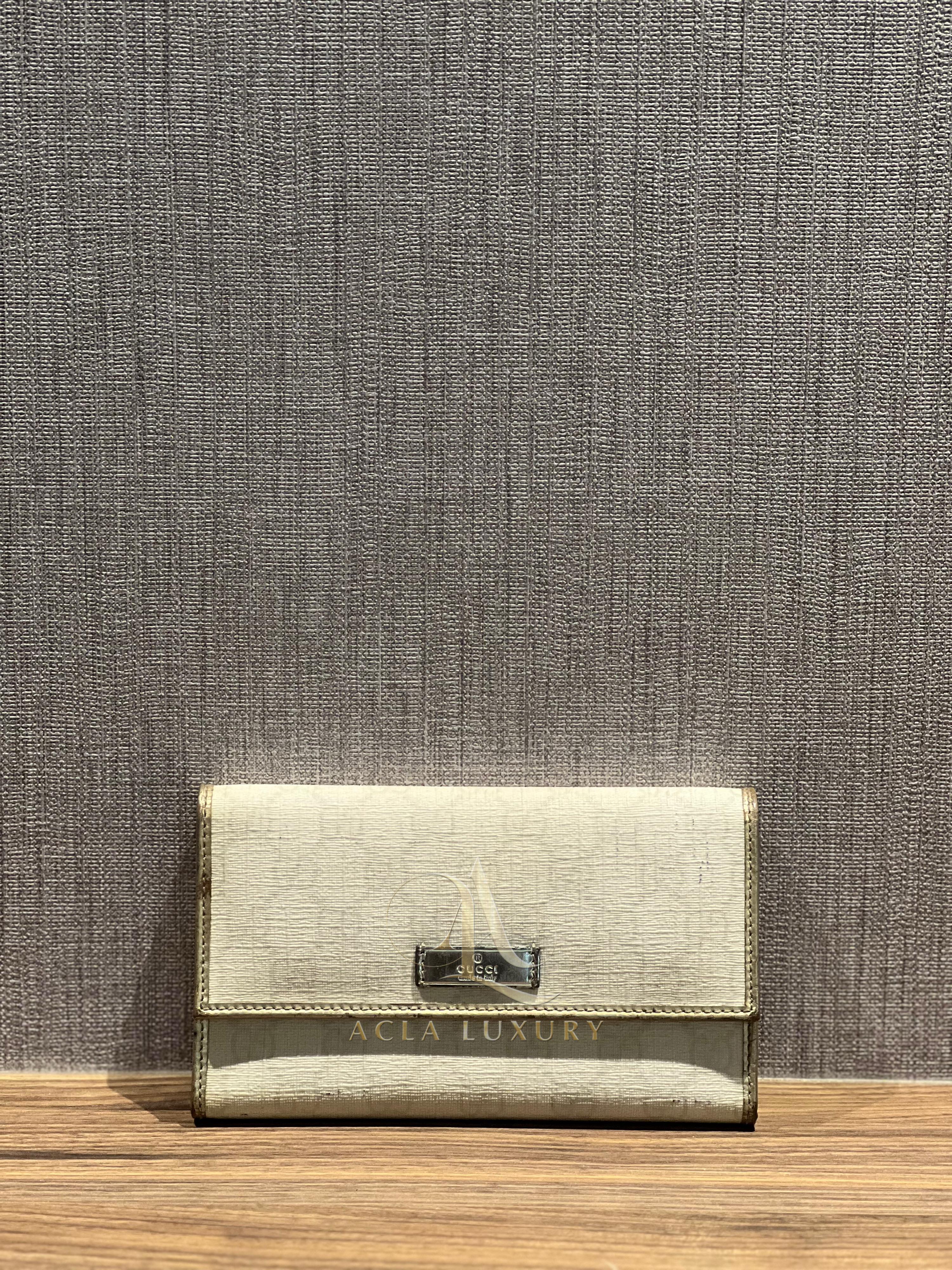 Gucci Wallet Purse Long Wallet G Logos White Silver