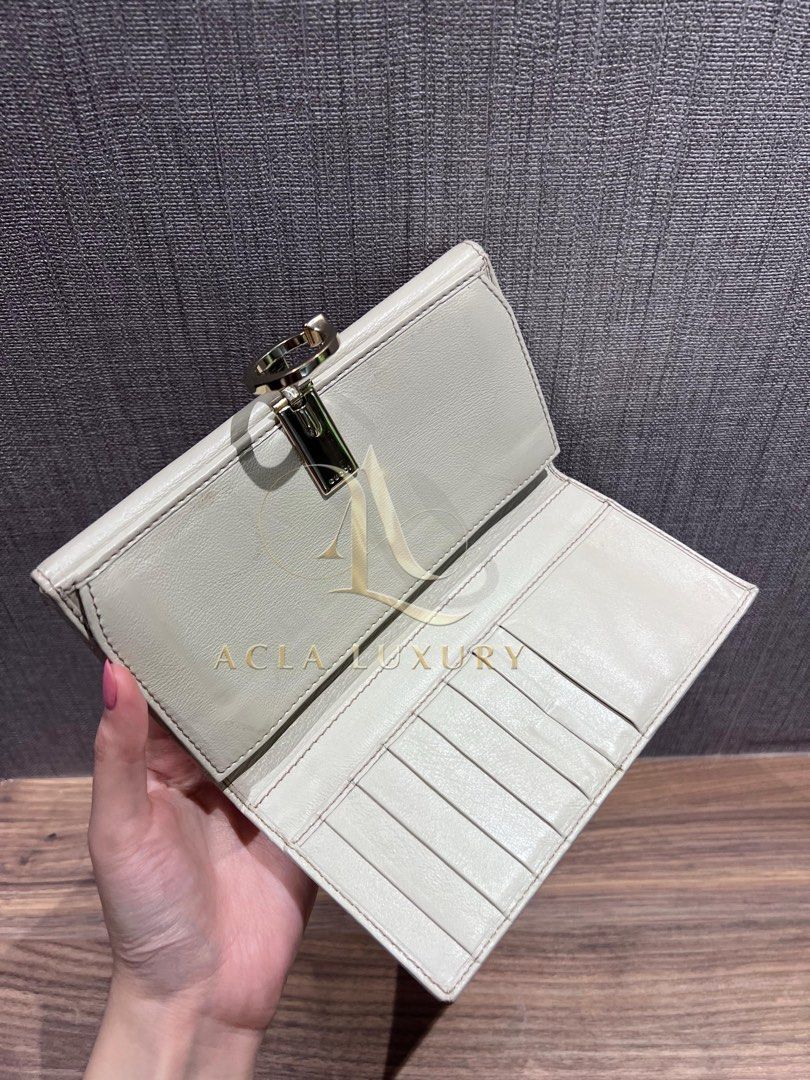 Gucci White Beige GG Canvas and Leather G Bit Flap Continental Wallet