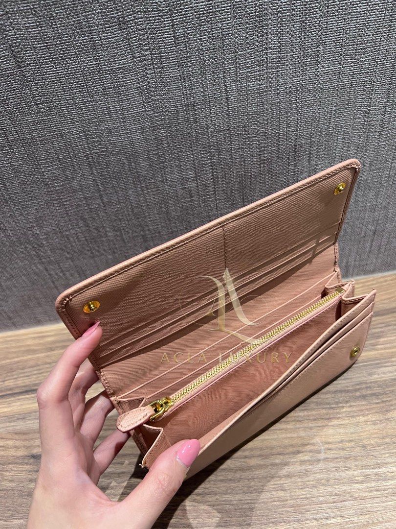 Prada Pink Saffiano Lux Leather Logo Flap Continental Wallet