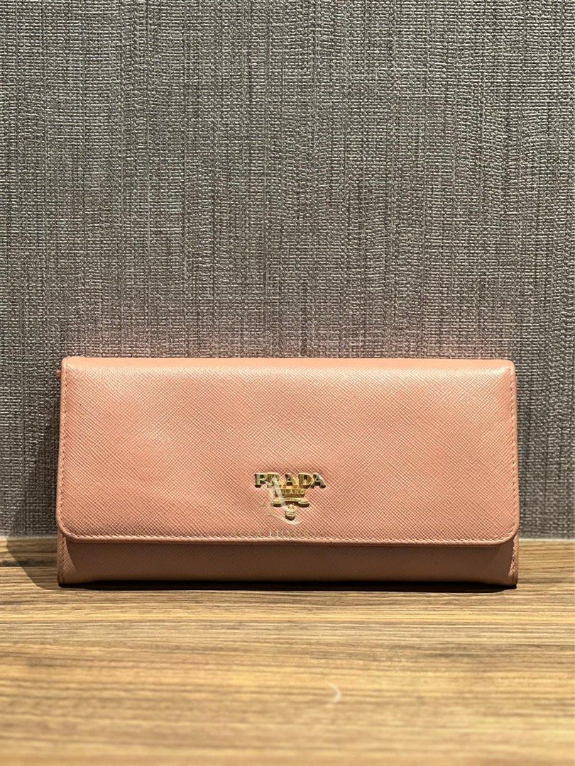Prada Pink Saffiano Lux Leather Logo Flap Continental Wallet