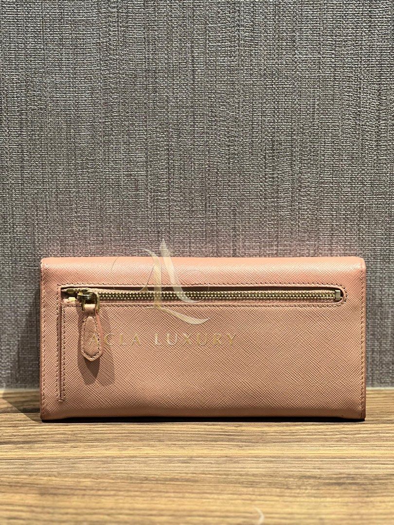 Prada Pink Saffiano Lux Leather Logo Flap Continental Wallet