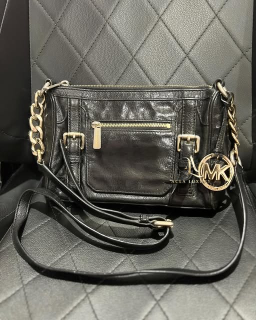 Michael Kors MK Black Leather Sling Bag