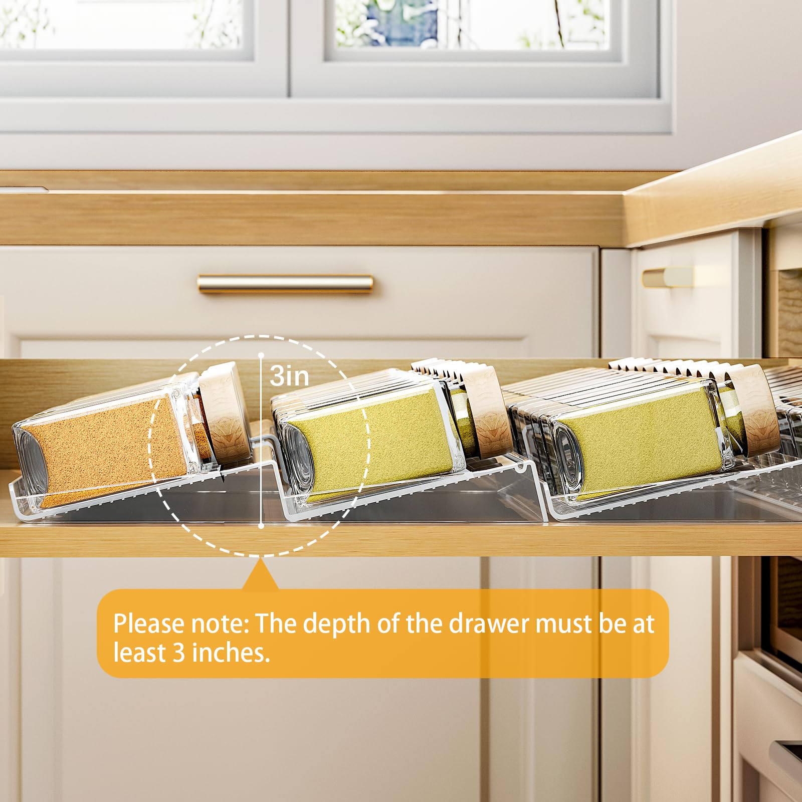 Pantasia Expandable Spice Drawer Organizer 4-Pack, Adjustable Clear Acrylic Spice Rack for Drawer