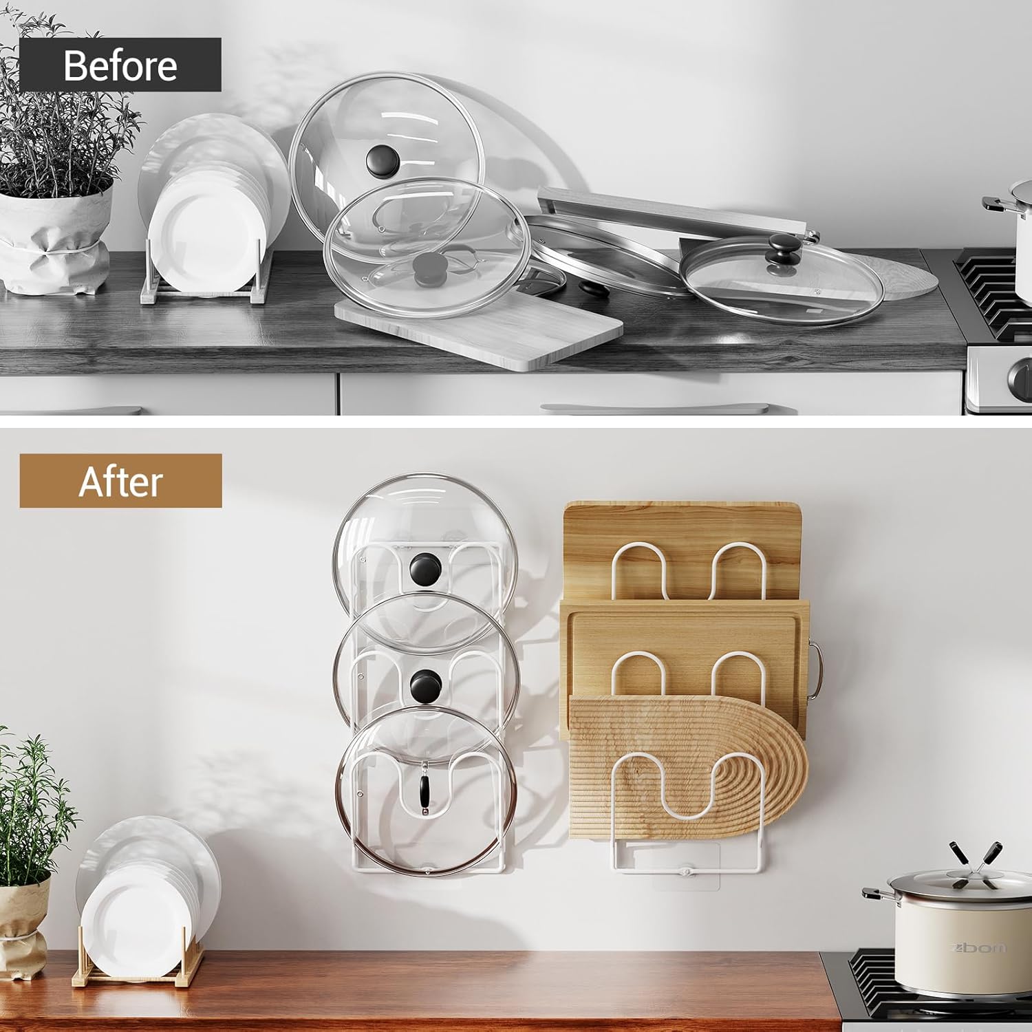 Wall-Mounted Pot Lid Organizer Rack 