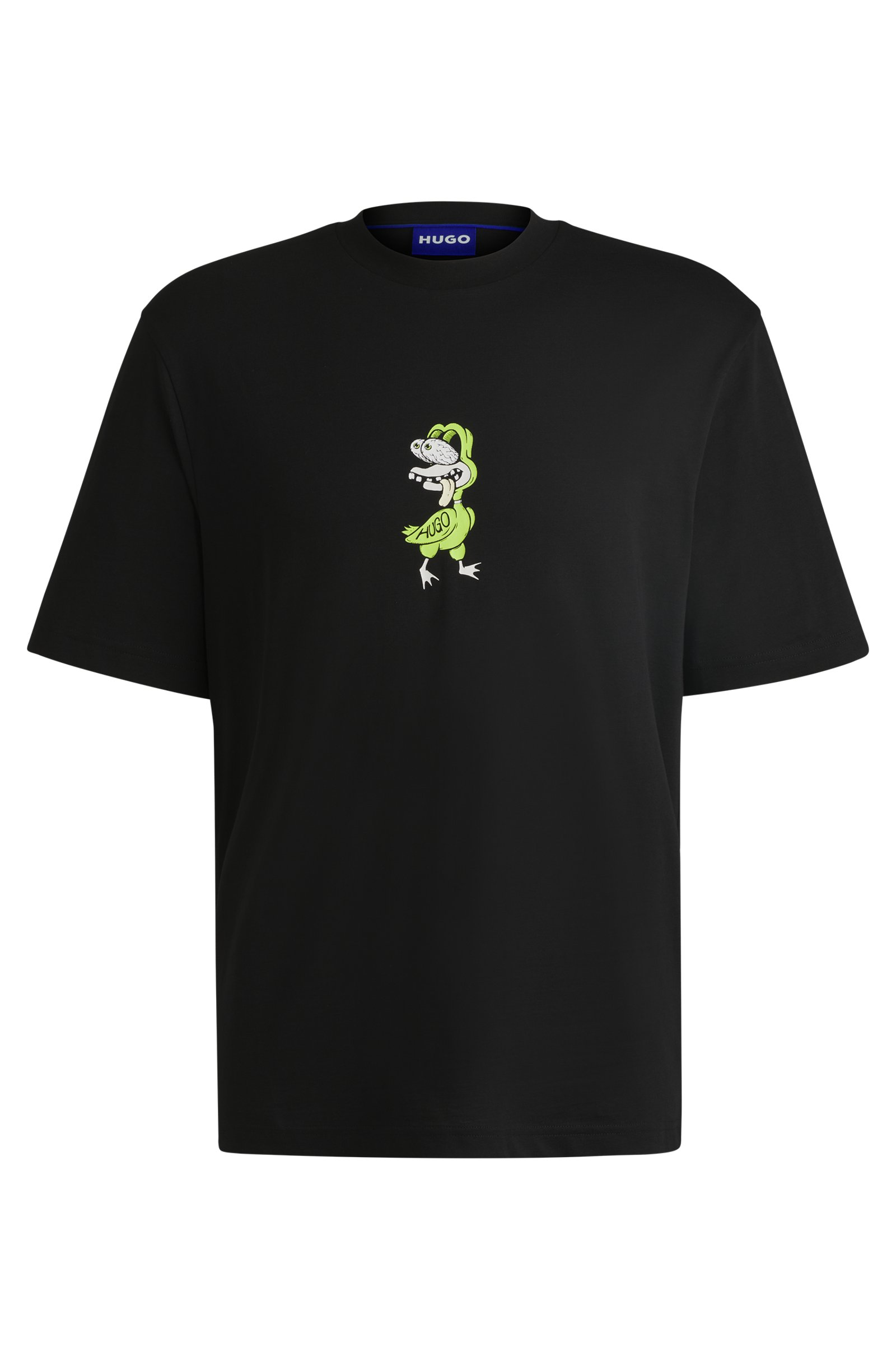 Camiseta negra HUGO con estampado animado