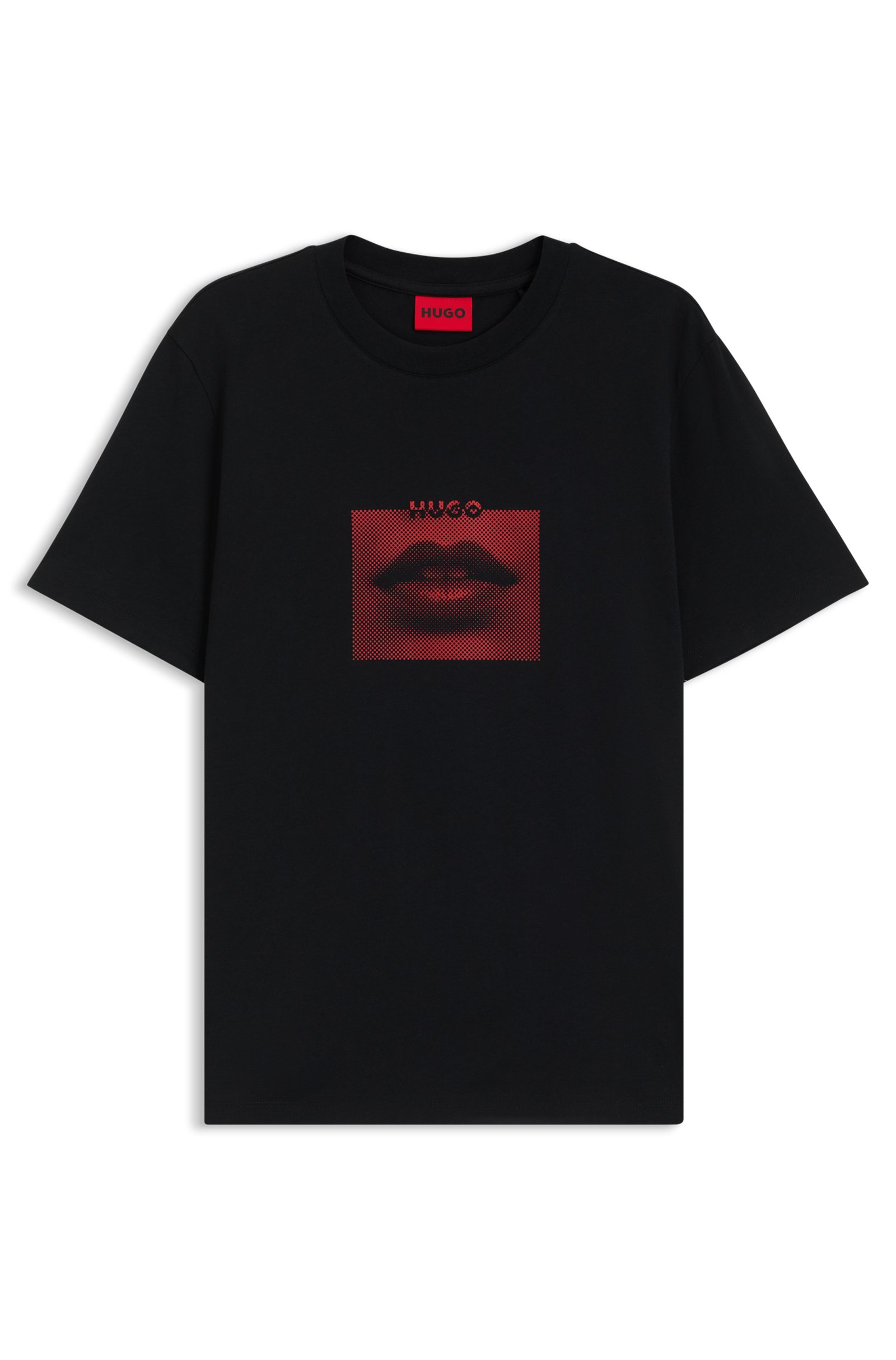 Camiseta negra HUGO con estampado de labios