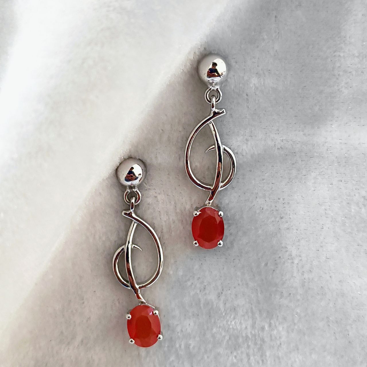 Elegant Silver and Red Gemstone Earrings