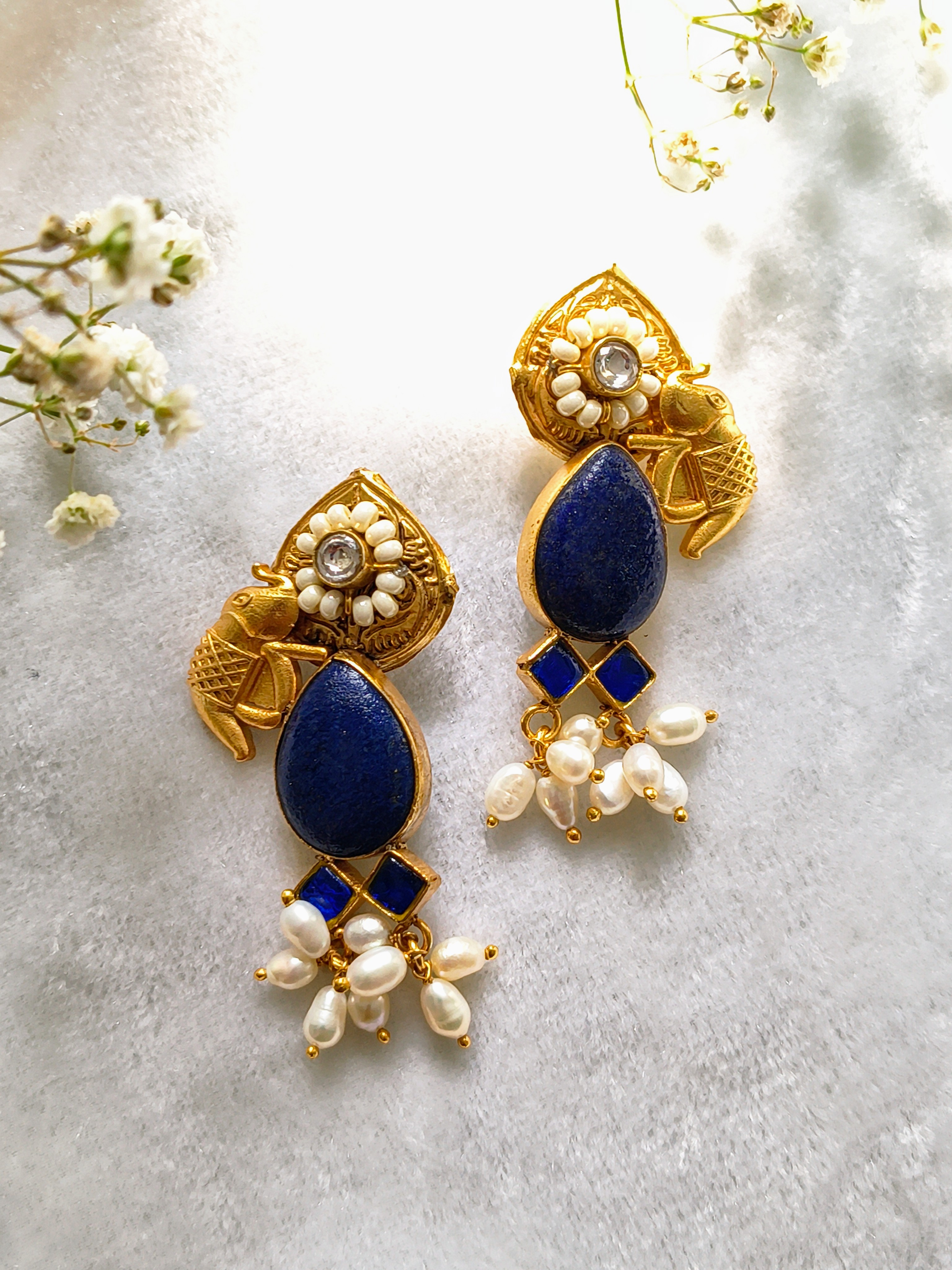 Elegant Gold and Blue Drop Earrings