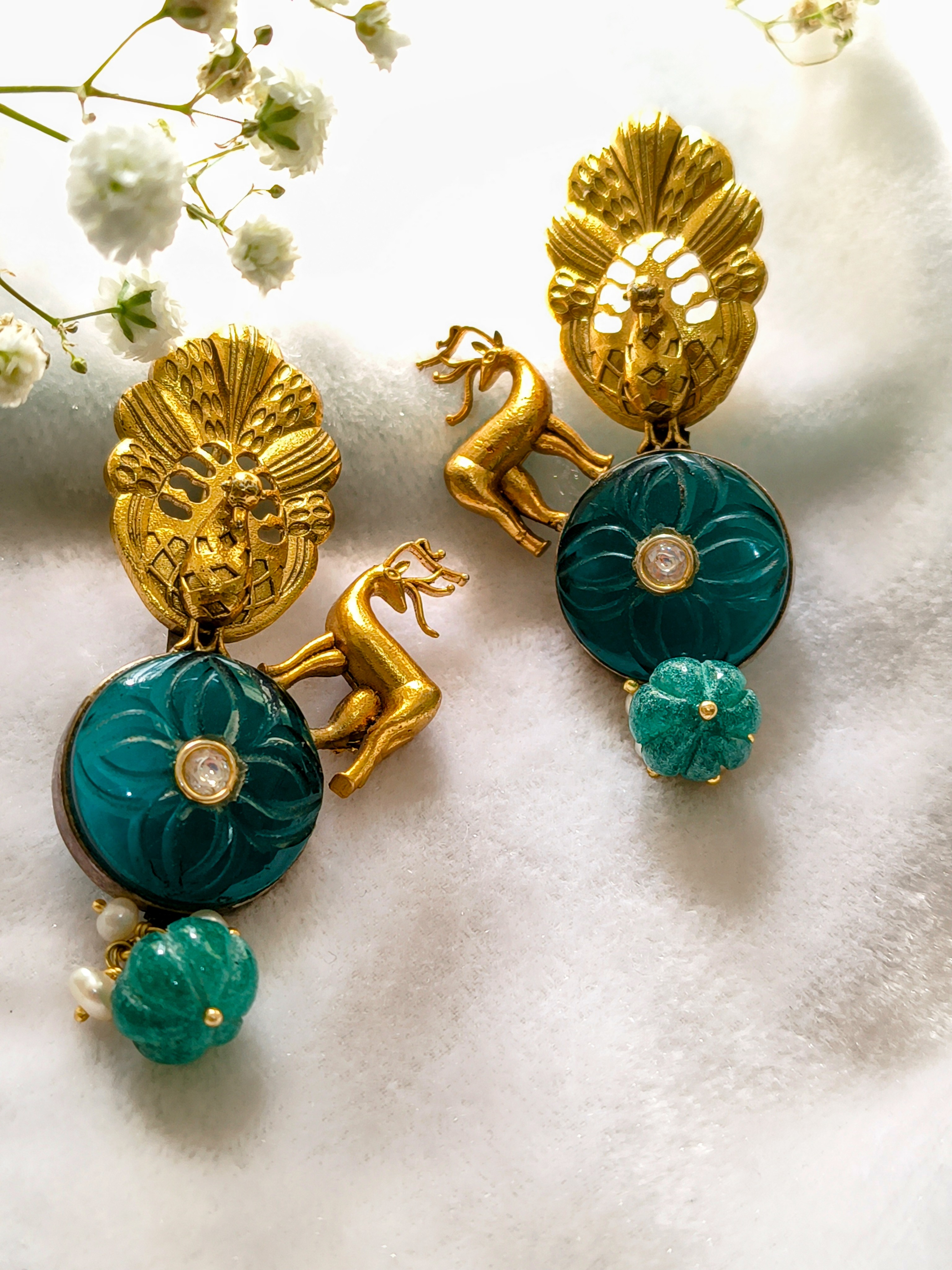 Peacock and Deer Theme Earrings