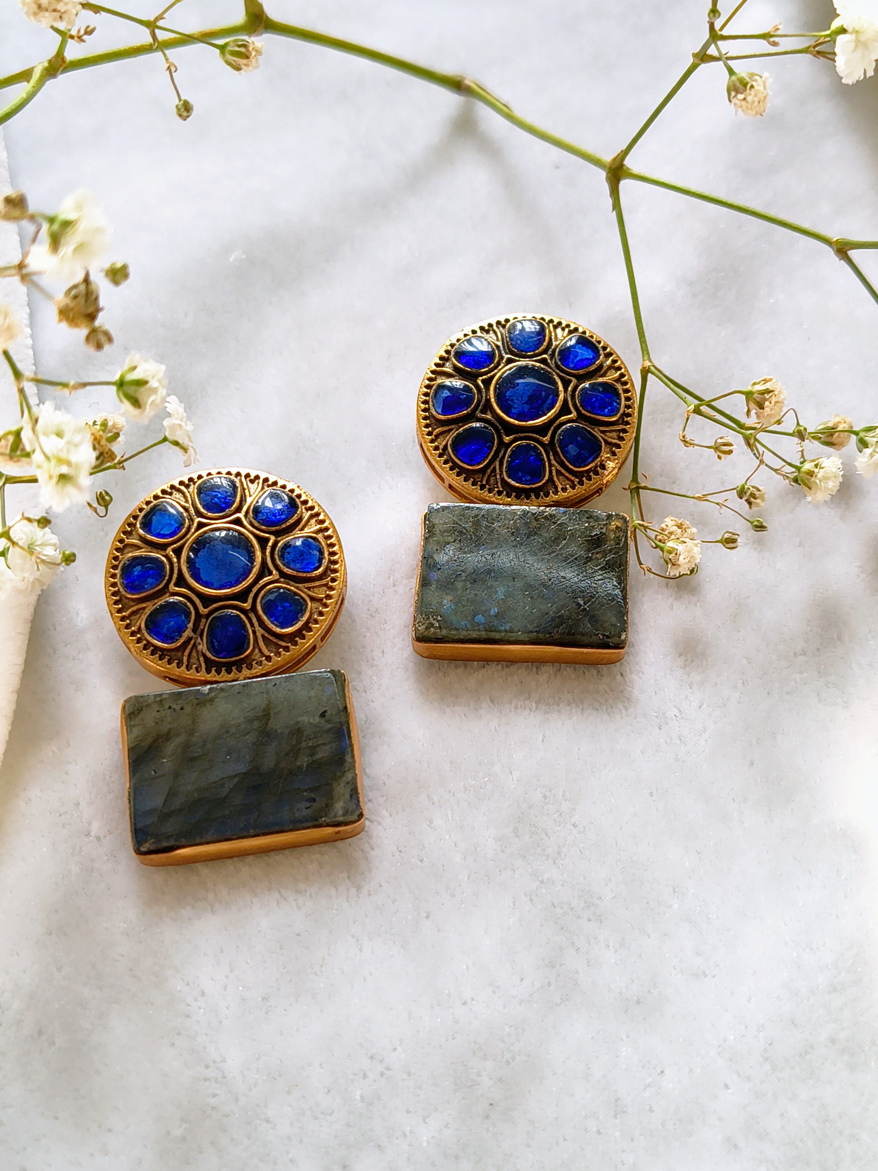 Elegant Labradorite and Gold Earrings