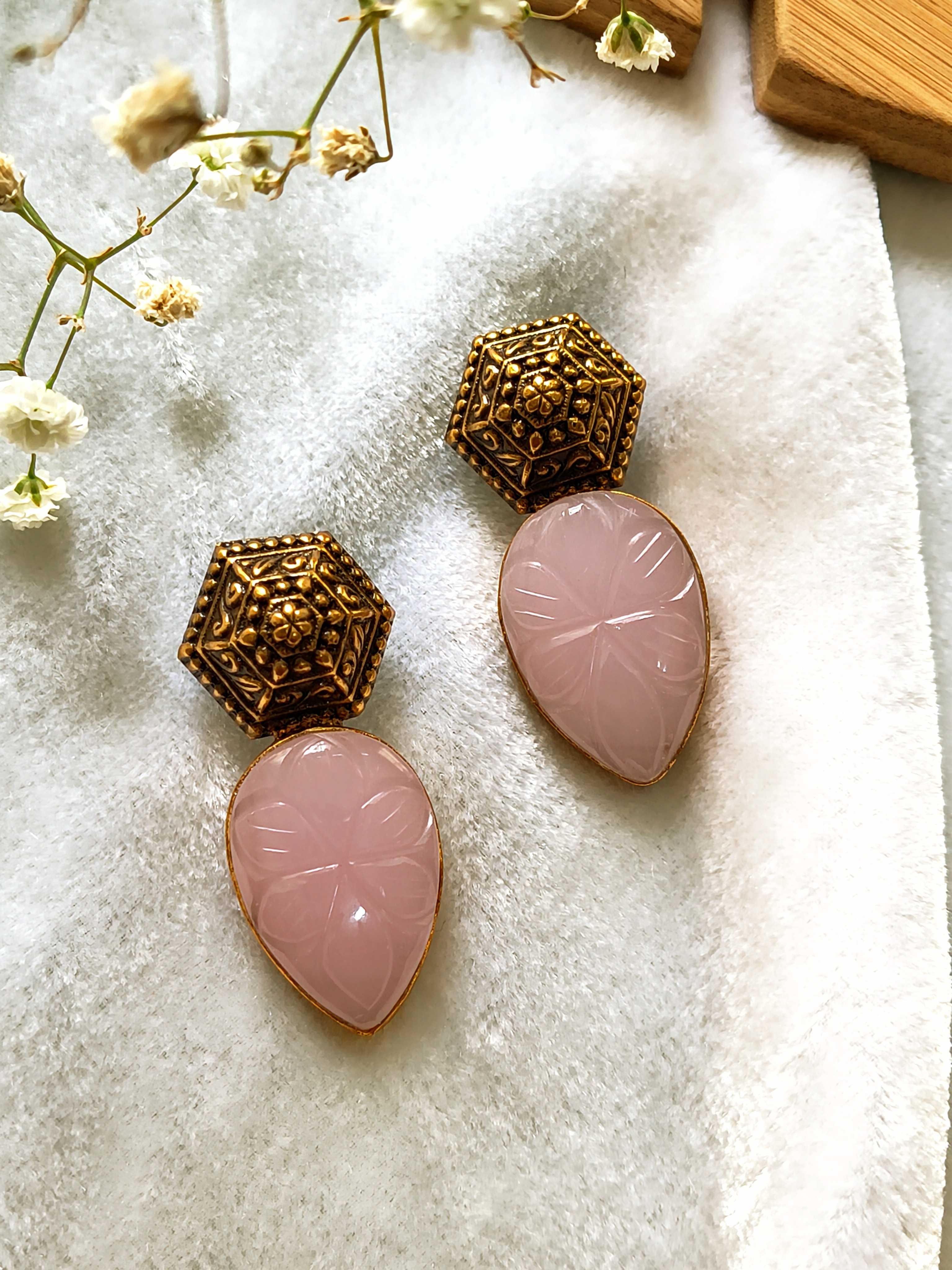 Vintage Rose Quartz Earrings