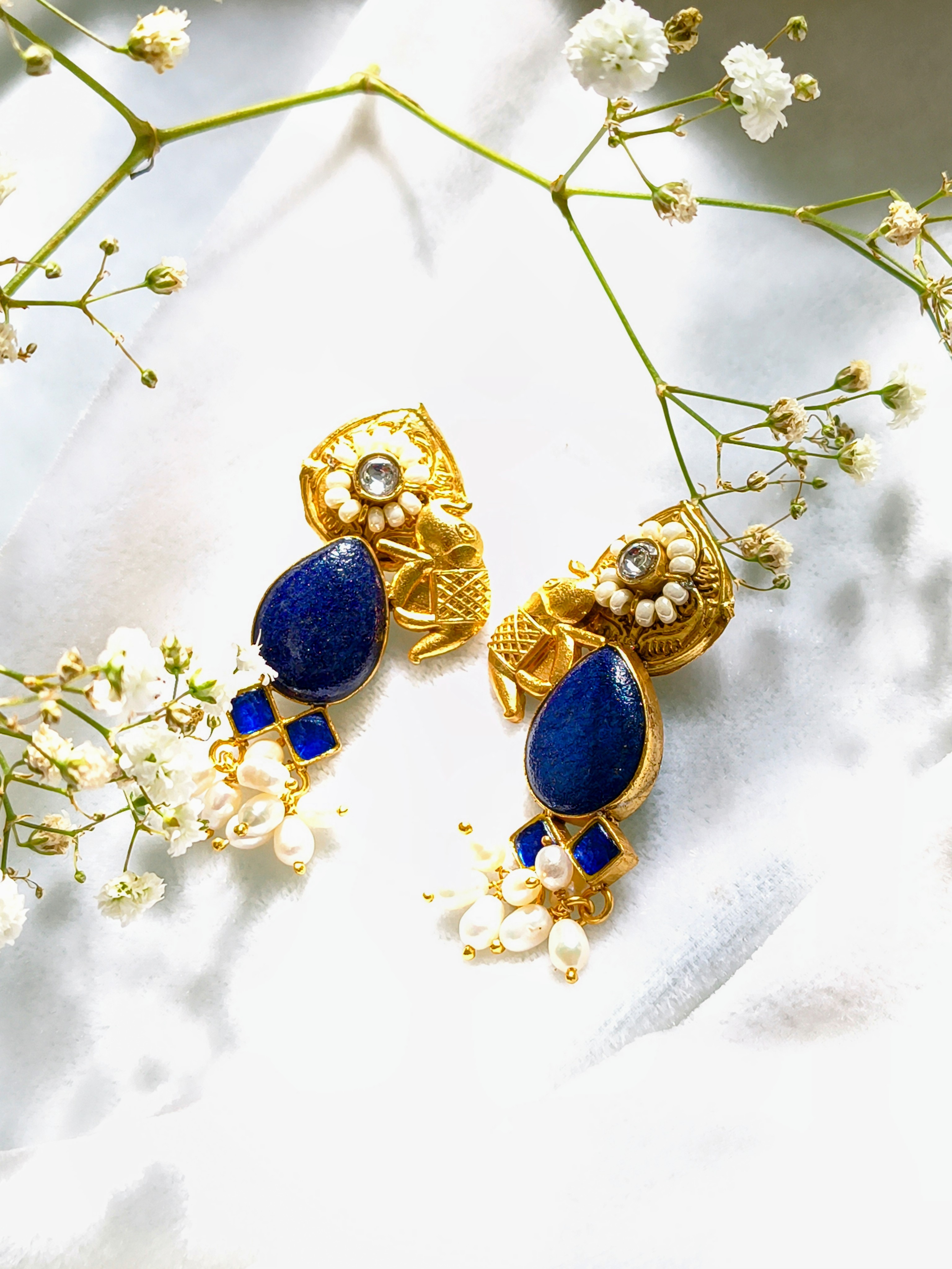 Elegant Gold and Blue Drop Earrings