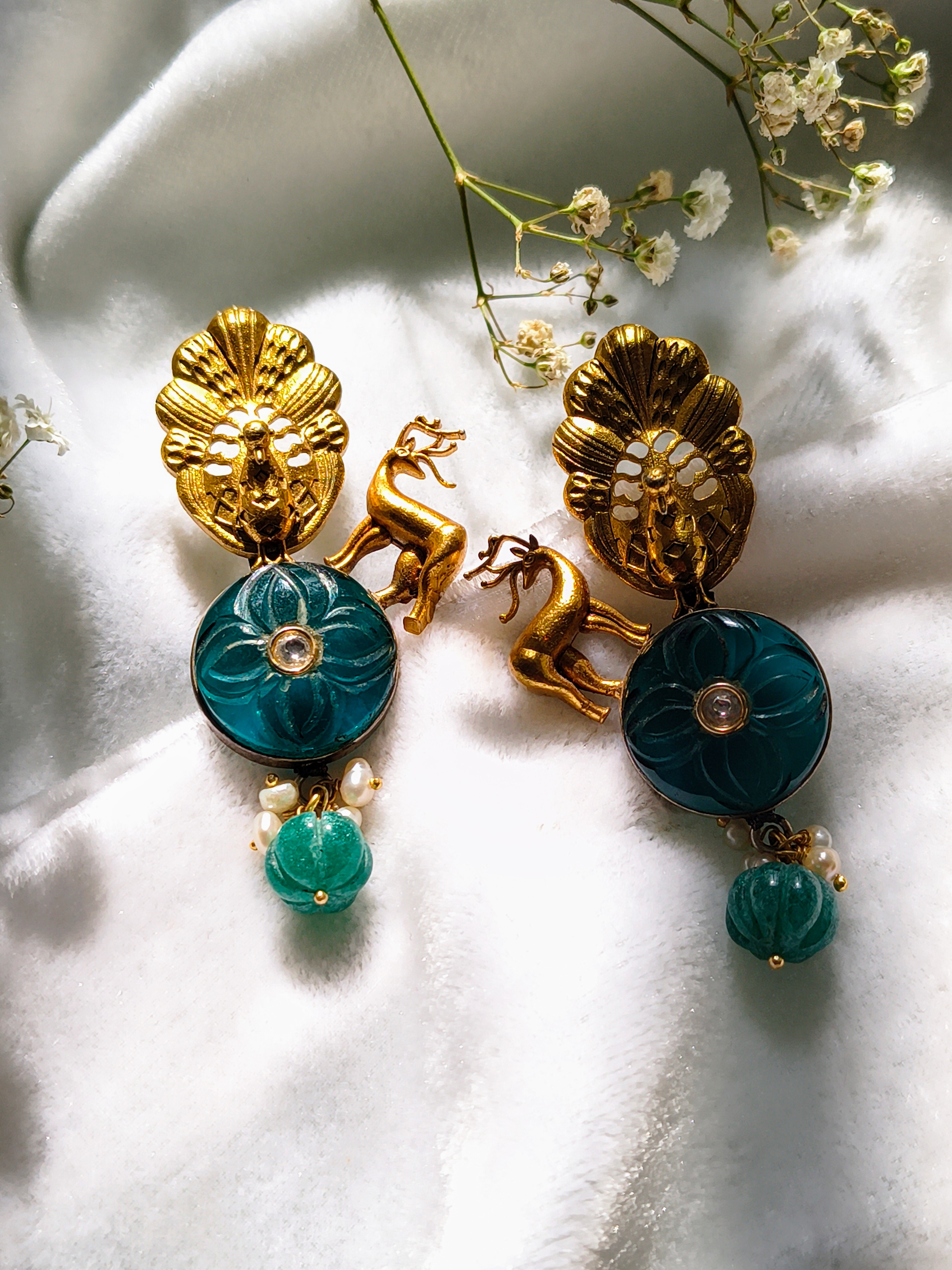 Peacock and Deer Theme Earrings