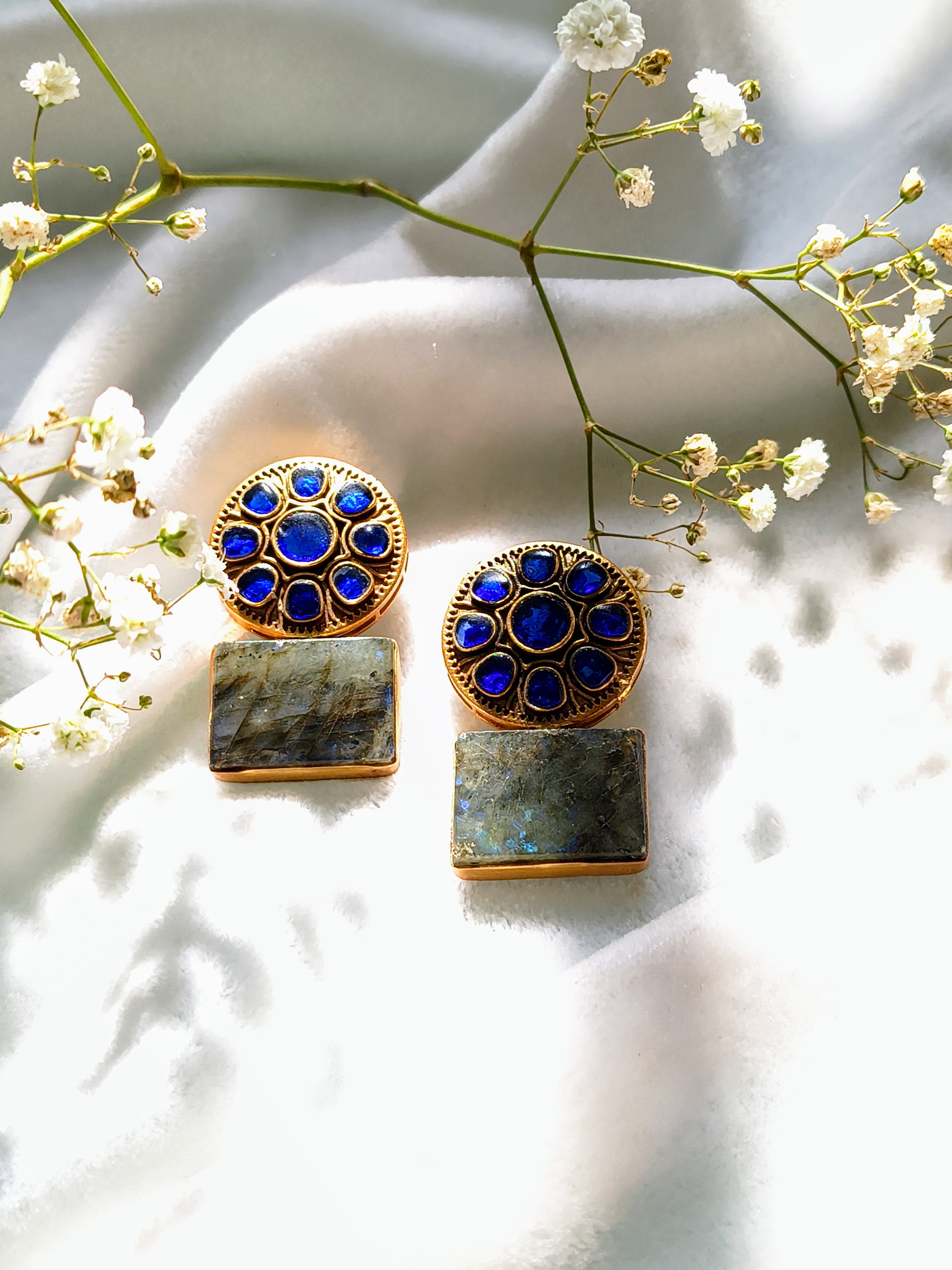 Elegant Labradorite and Gold Earrings