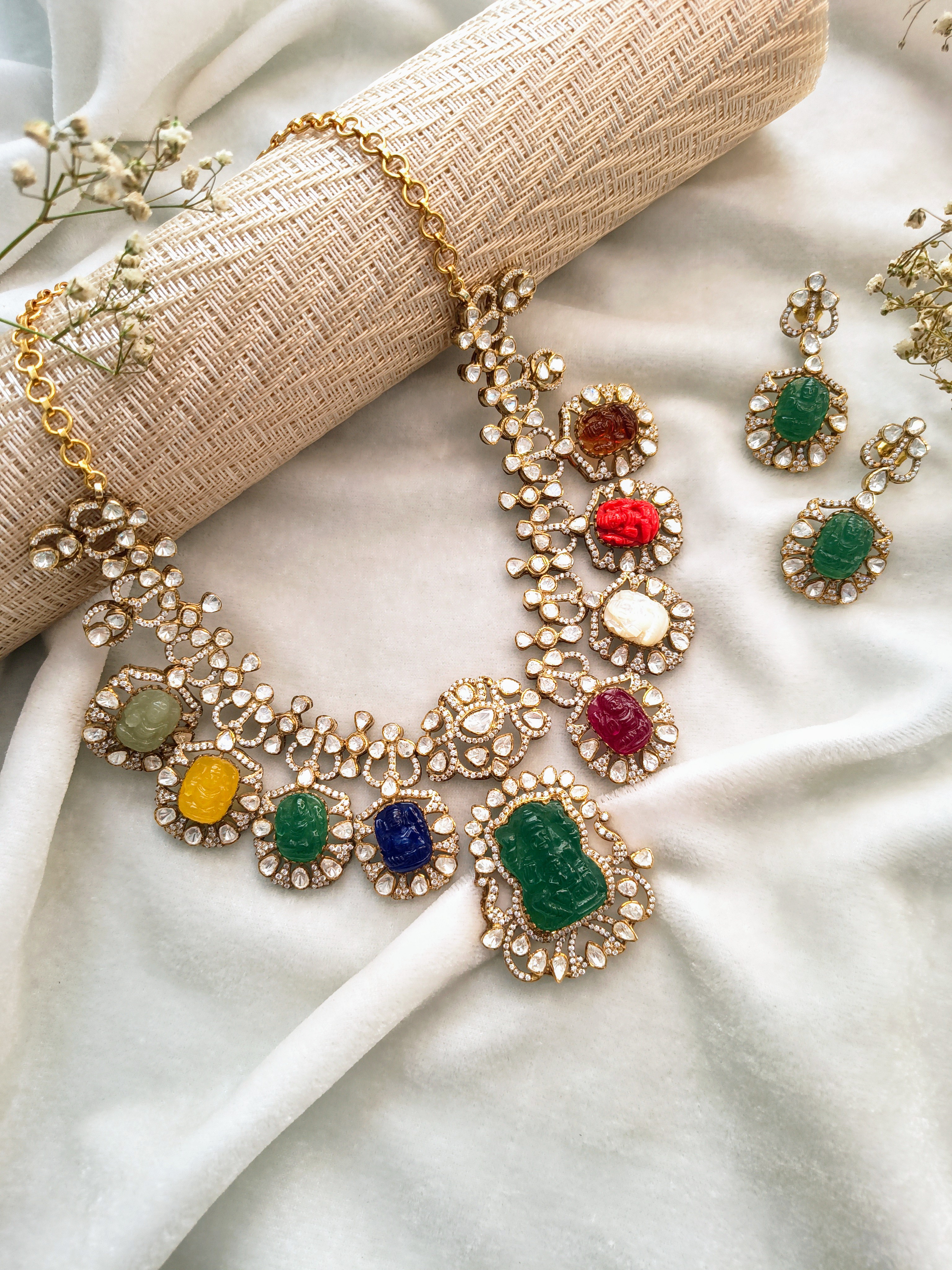 Elegant Navratna Necklace Set