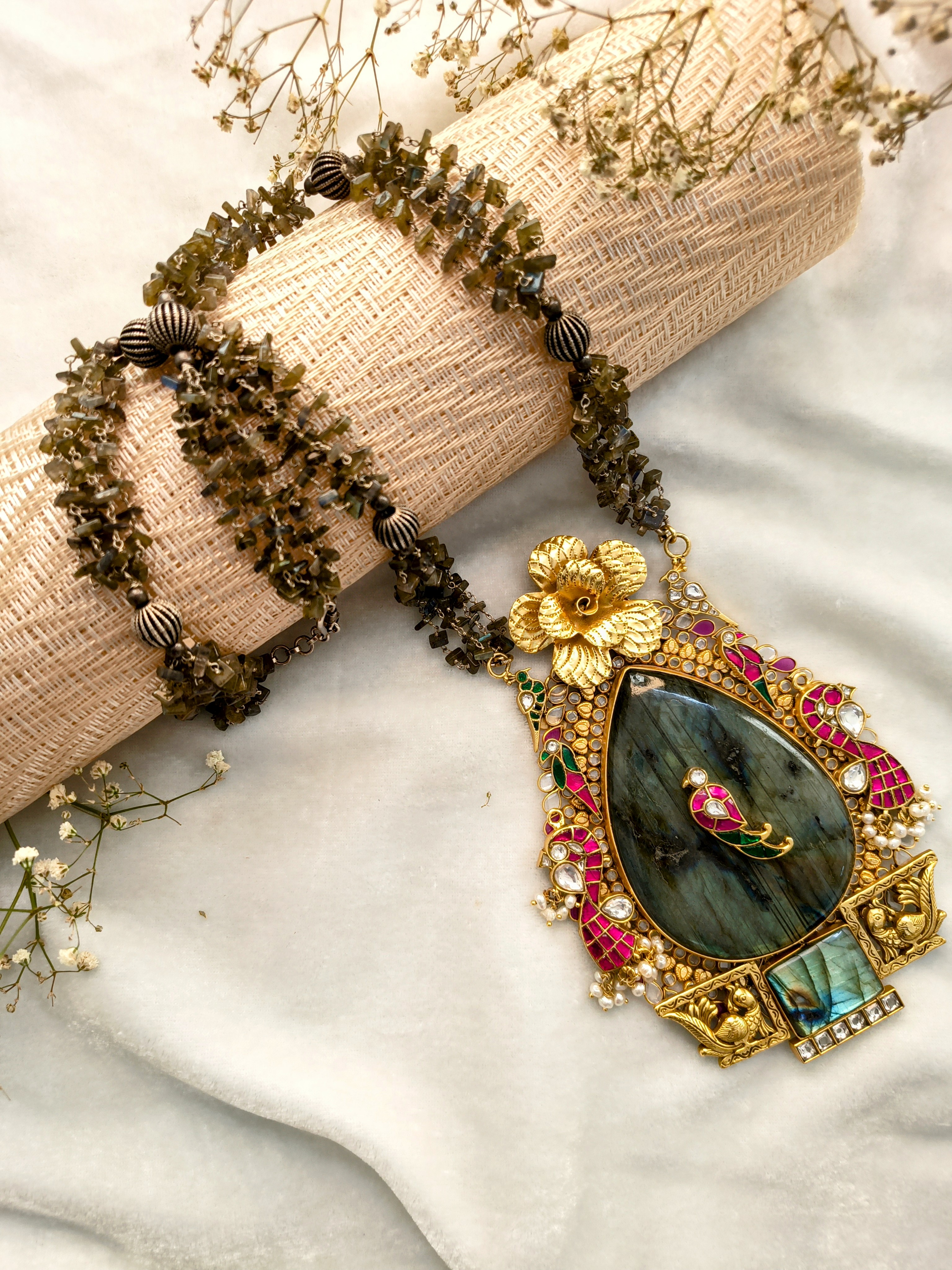 Labradorite Pendant with Gold Detailing